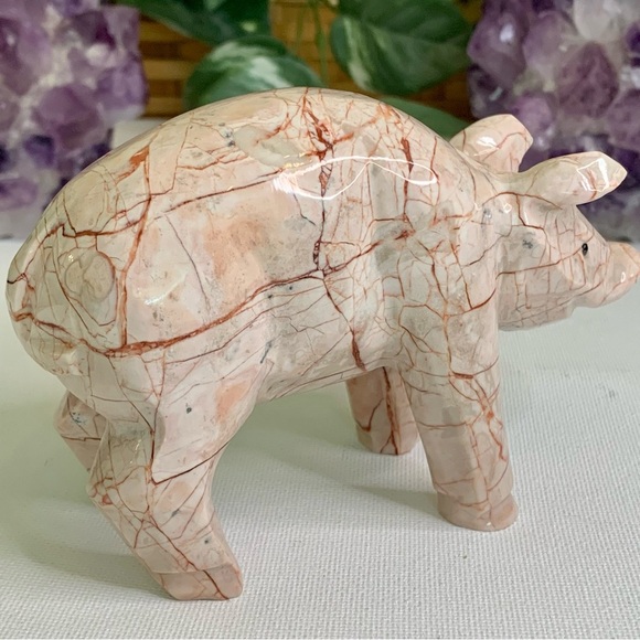 Large Pink Marble Carved Pig Figurine Farm Animal Polished Stone Swine 5" 539g - Picture 11 of 16